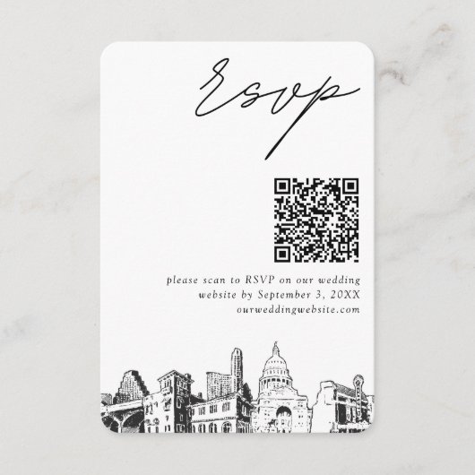 Austin Bruiloft RSVP QR Code Kleine Behuizing Kaar Informatiekaartje (Voorkant)