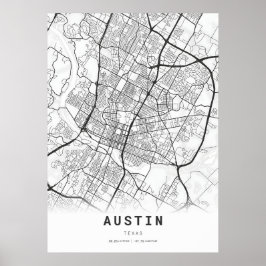Austin City Cartografie Kaart Poster