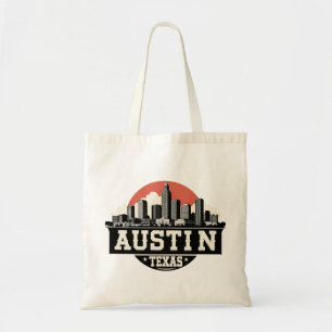 Austin City Texas Silhouette Retro Zwart & Wit Kun Tote Bag
