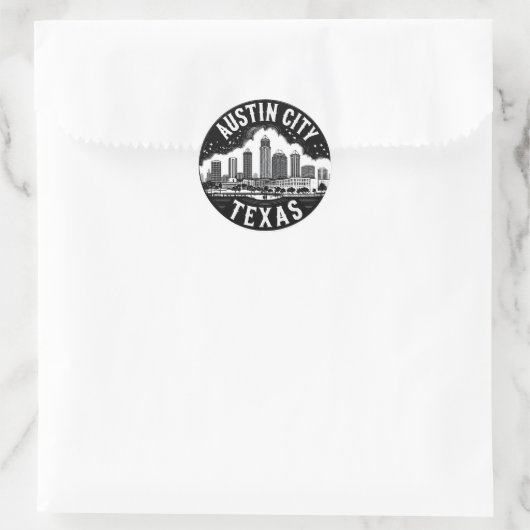 Austin City Texas Skyline Retro Zwart-wit kunst Ronde Sticker (Tas)