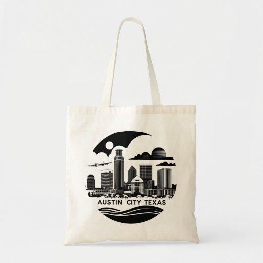 Austin City Texas Skyline Retro Zwart-wit kunst Tote Bag (Voorkant)