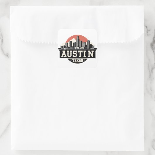 Austin City Texas Skyline Retro Zwart-wit kunst Vierkante Sticker (Tas)