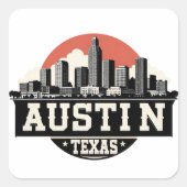 Austin City Texas Skyline Retro Zwart-wit kunst Vierkante Sticker (Voorkant)