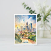 Austin City Waterverf schilderij Briefkaart (Staand voorkant)