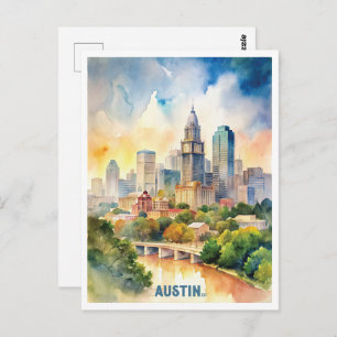 Austin City Waterverf schilderij Briefkaart