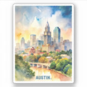 Austin City Waterverf schilderij Sticker (Voorkant)