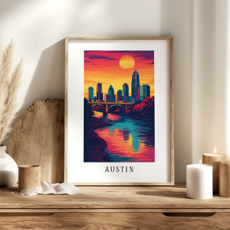 Austin City Zonsondergang Skyline Poster