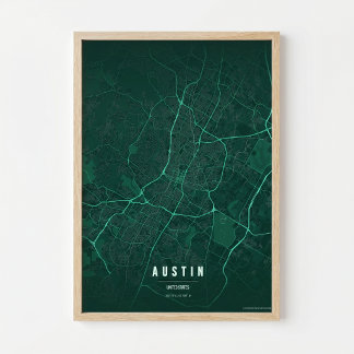 Austin Emerald Map Print Texas City Poster Gift