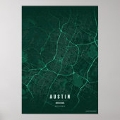 Austin Emerald Map Print Texas City Poster Gift (Devant)