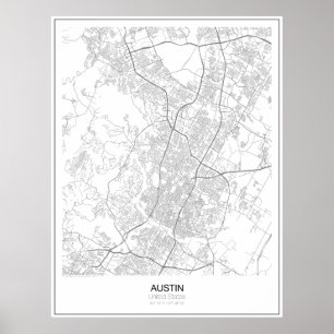 Austin, États-Unis Poster de la carte minimaliste