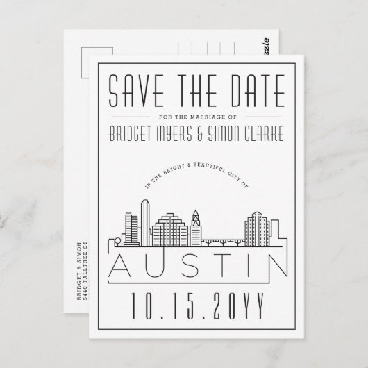 Austin | Gestileerde skyline De datum opslaan Briefkaart (Voorkant / Achterkant)
