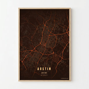 Austin Kaart Hittegolf Texas Stad Poster Muurkunst