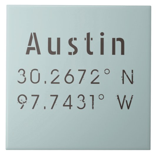 Austin Latitude Longitude Tegeltje (Voorkant)