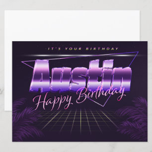 Austin Nom Prénom lila retro Carte Anniversaire