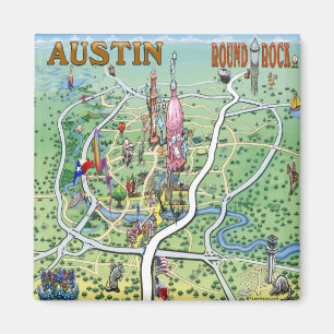 Austin Round Rock, Texas Fun Map Magneet