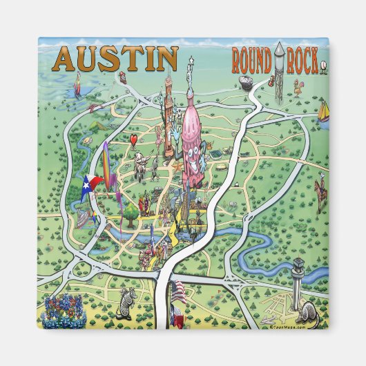 Austin Round Rock, Texas Fun Map Magneet (Voorkant)