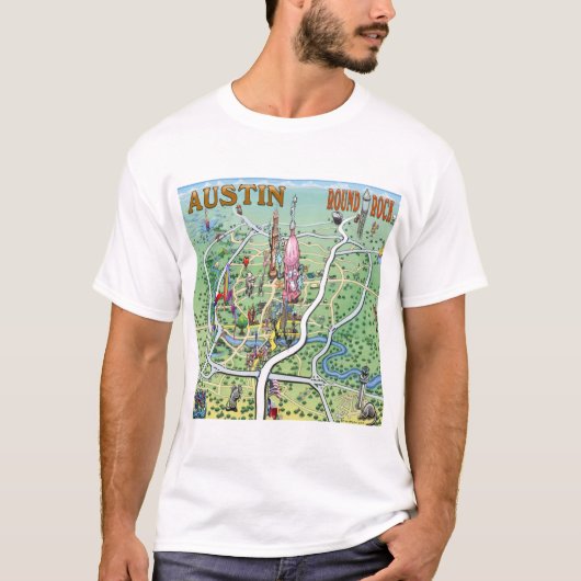 Austin Round Rock, Texas Fun Map T-shirt (Voorkant)