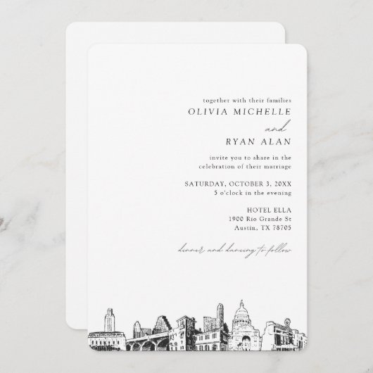 Austin Skyline Destination Wedding Invitation (Devant / Derrière)