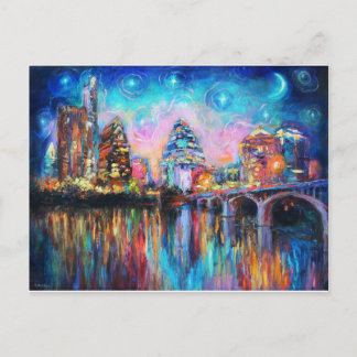 Austin Skyline in de nacht van de cityscape Kunstc Briefkaart