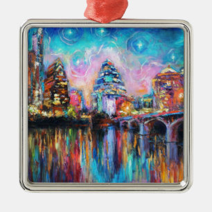 Austin Skyline in de nacht van de cityscape Kunstc Metalen Ornament