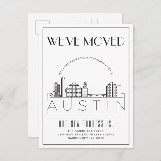 Austin Skyline Moderne Deco | Adreswijziging Aankondigingskaart (Voorkant / Achterkant)