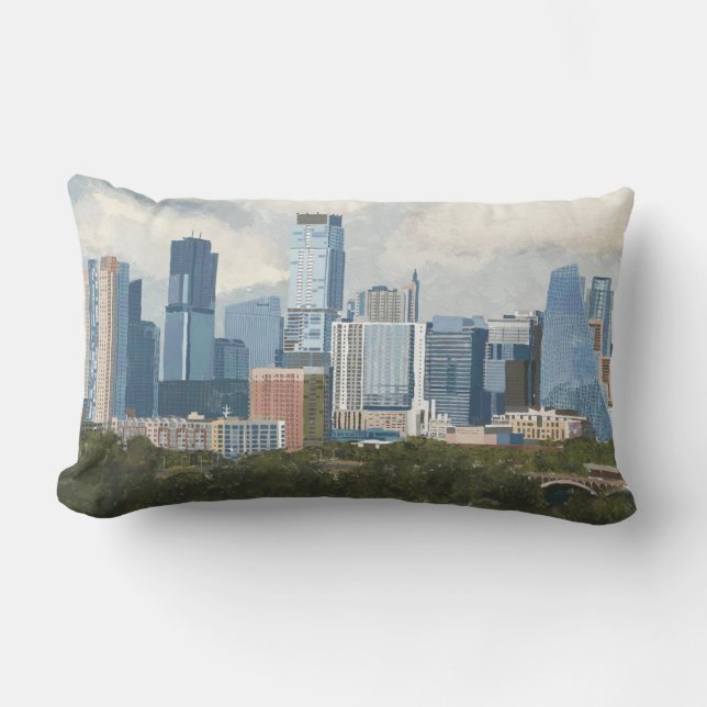 Austin Skyline Painted Art Kussen (Voorkant)