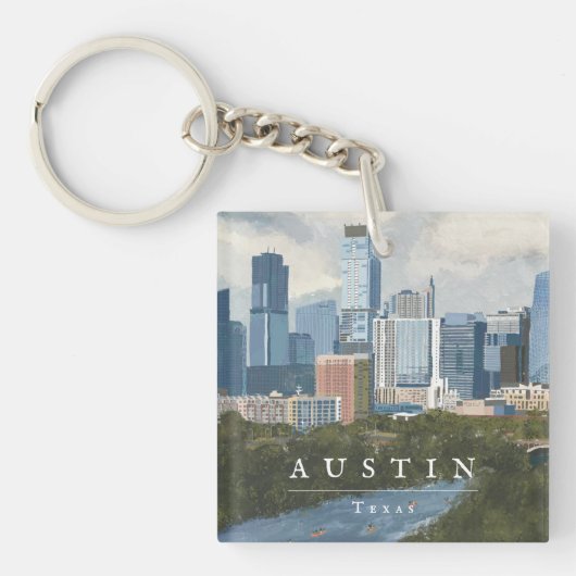 Austin Skyline Painted Art Print Sleutelhanger (voorkant)