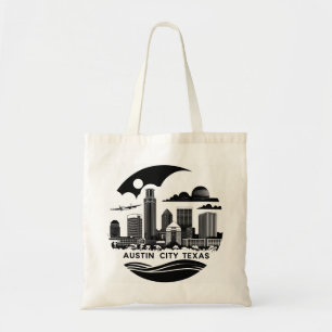 Austin Stad Texas Silhouette Retro Zwart & Wit Kun Tote Bag