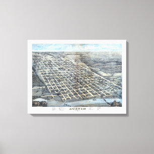 Austin, Texas Antiek Luchtfoto Stadsplattegrond va Canvas Afdruk