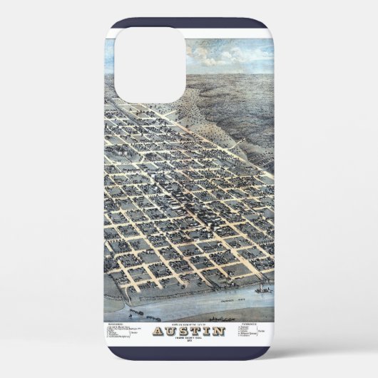 Austin, Texas Antiek Luchtfoto Stadsplattegrond va Case-Mate iPhone Case (Achterkant)