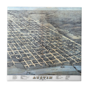 Austin, Texas Antieke Luchtkaart uit 1873 Tegeltje