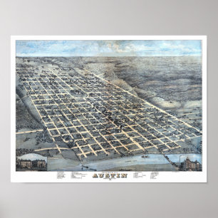 Austin, Texas Antieke Luchtkaart van 1873 Poster