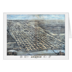 Austin, Texas Antique Aerial City Carte de 1873