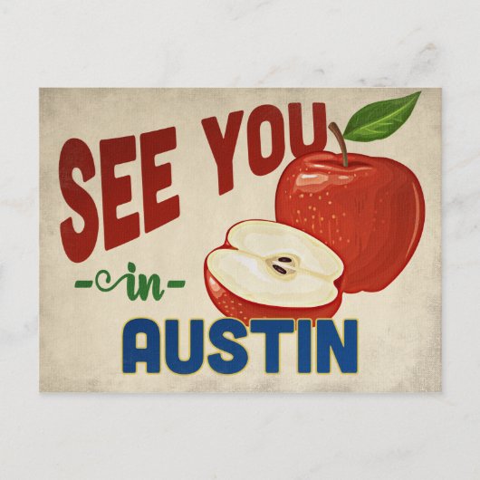 Austin Texas Apple - Vintage Travel Briefkaart (Voorkant)