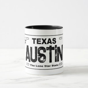 Austin Texas blanc plaque d'immatriculation tasse