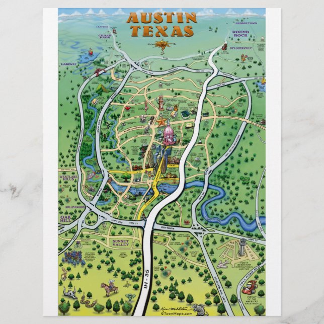 Austin Texas Cartoon Map (Voorkant)