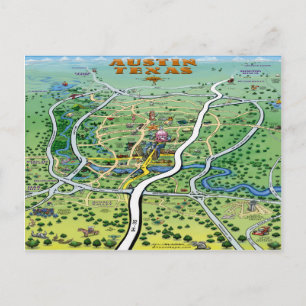 Austin Texas Cartoon Map Briefkaart