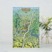 Austin Texas Cartoon Map Briefpapier (Staand voorkant)