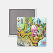 Austin Texas Cartoon Map Magneet (Voorkant / Achterkant)