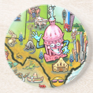Austin Texas Cartoon Map Zandsteen Onderzetter
