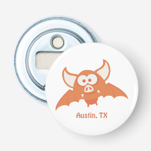 Austin Texas Cartoon Oranje Bat Button Flesopener