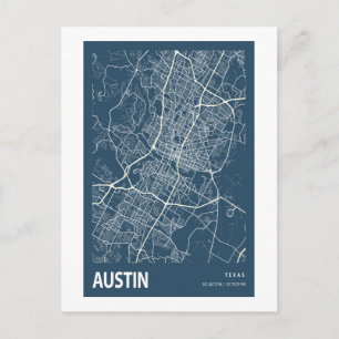 Austin Texas City Map Line Art Blue Print Briefkaart