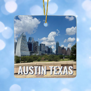 Austin Texas City Skyline Fotografie Kerstmis Keramisch Ornament
