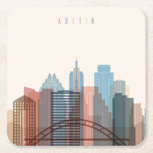 Austin, Texas   City Skyline Vierkante Kartonnen Onderzetter