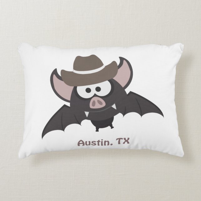 Austin Texas Cute Cartoon Cowboy Bat Accent Kussen (Voorkant)
