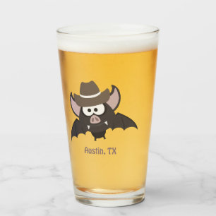 Austin Texas Cute Cartoon Cowboy Bat Glas