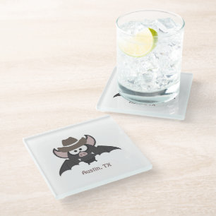 Austin Texas Cute Cartoon Cowboy Bat Glazen Onderzetter