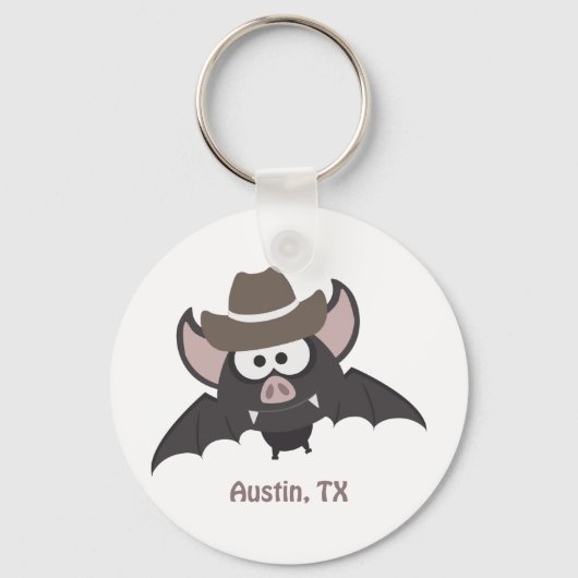 Austin Texas Cute Cartoon Cowboy Bat Sleutelhanger (Voorkant)