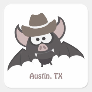 Austin Texas Cute Cartoon Cowboy Bat Vierkante Sticker