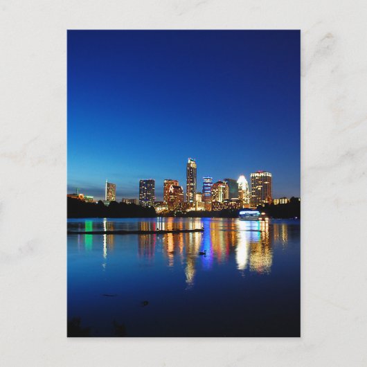 Austin Texas Downtown Night Skyline Ladybird Lake Briefkaart (Voorkant)